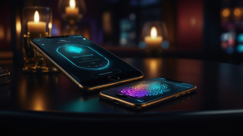 Mobile casino login screen with fingerprint access beside a tablet